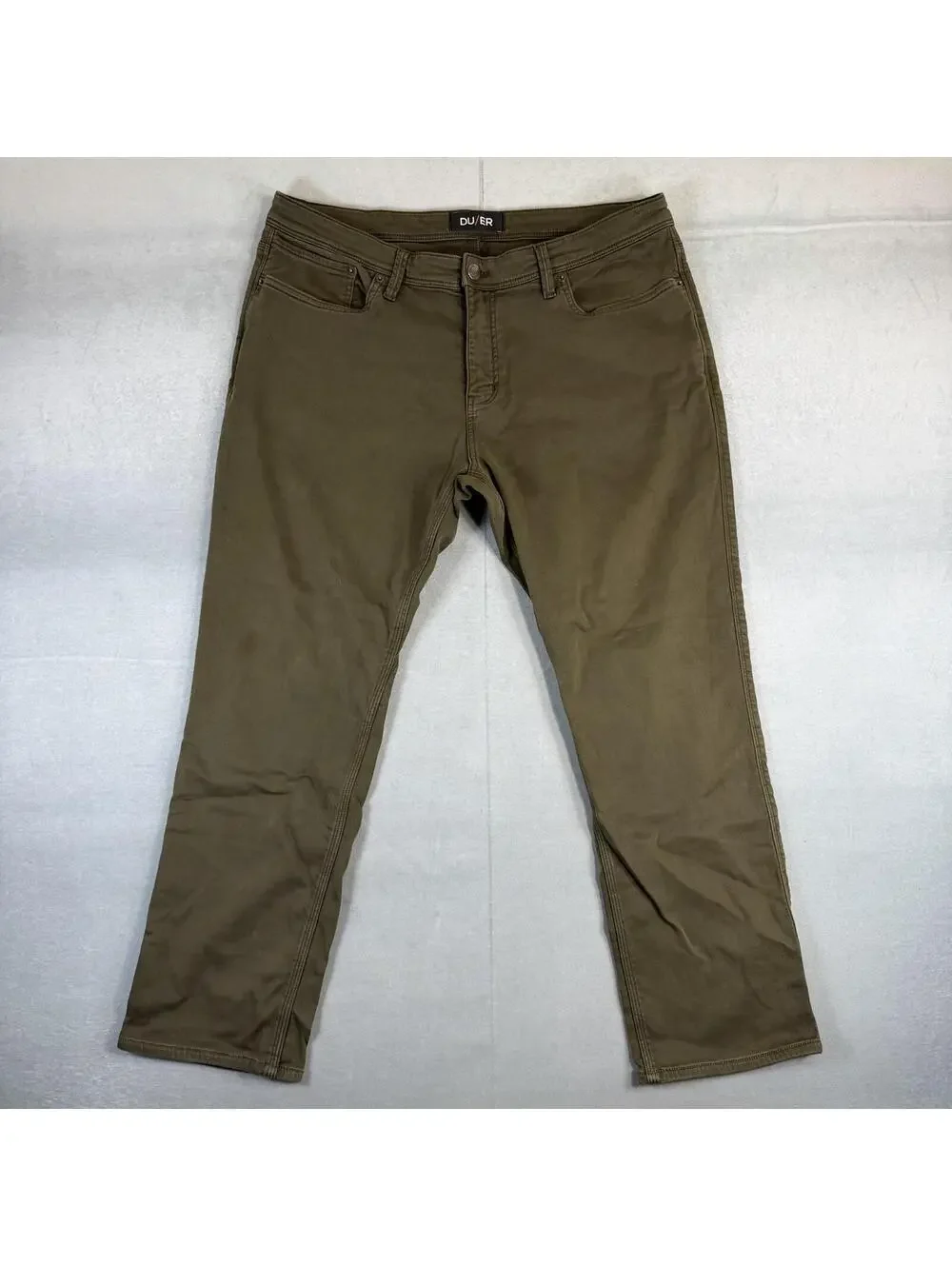 DUER N2X Relaxed Fit Pants Mens 38x28* Green Olive Chino 5 Pocket Casual Stretch
